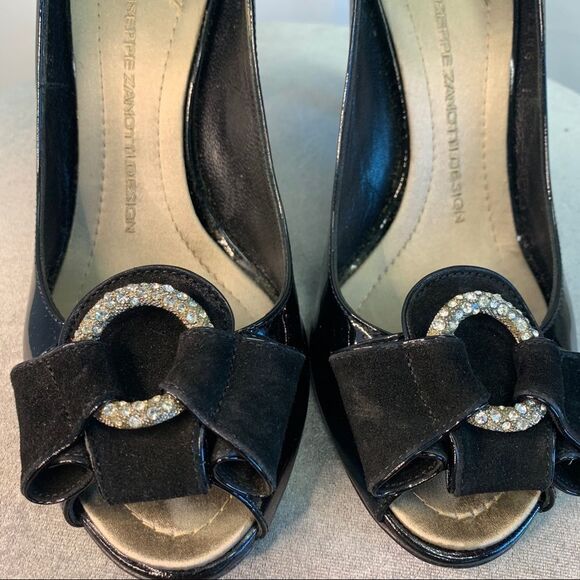 GIUSEPPE Zanotti Black patent crystal rhinestone velvet formal evening high heel - Picture 6 of 12